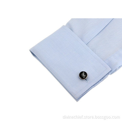 Custom Round Shape Cufflinks With Silver Letter, Wholesale Mens Cufflinks